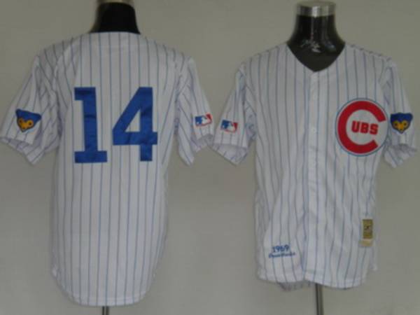 Mitchell and Ness Cubs #14 Ernie Banks Stitched White Throwback MLB Jersey - Click Image to Close